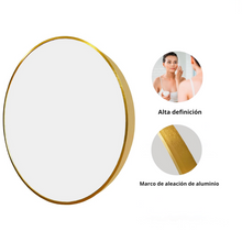Espejo redondo con marco de aluminio en color oro herrashop