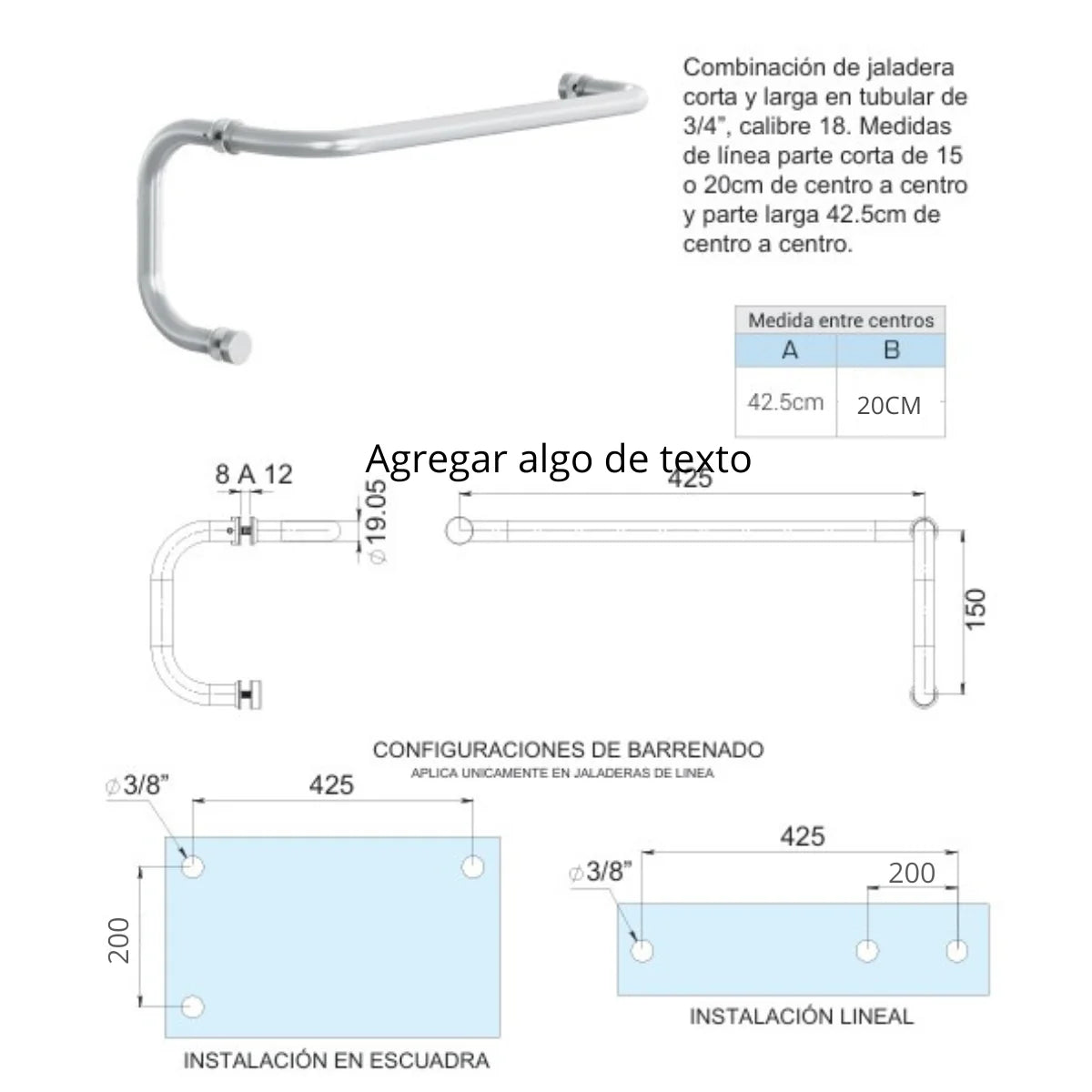 Combinación de Jaladera Tubular Corta y Larga Herralum