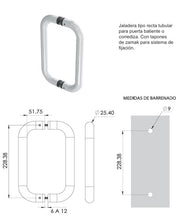 Jaladera dorada para puerta de baño de cristal Tipo C 3/4" Herrashop