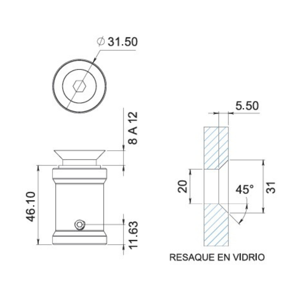 Pachuca Wall to Glass Connector SKU 1185