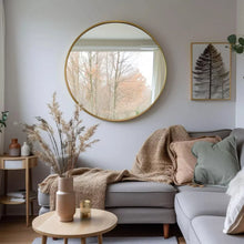 Espejo redondo con marco de aluminio en color oro herrashop