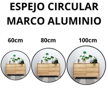 Espejo redondo con marco de aluminio en color negro herrashop