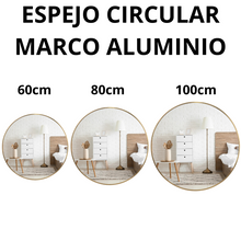 Espejo redondo con marco de aluminio en color oro herrashop