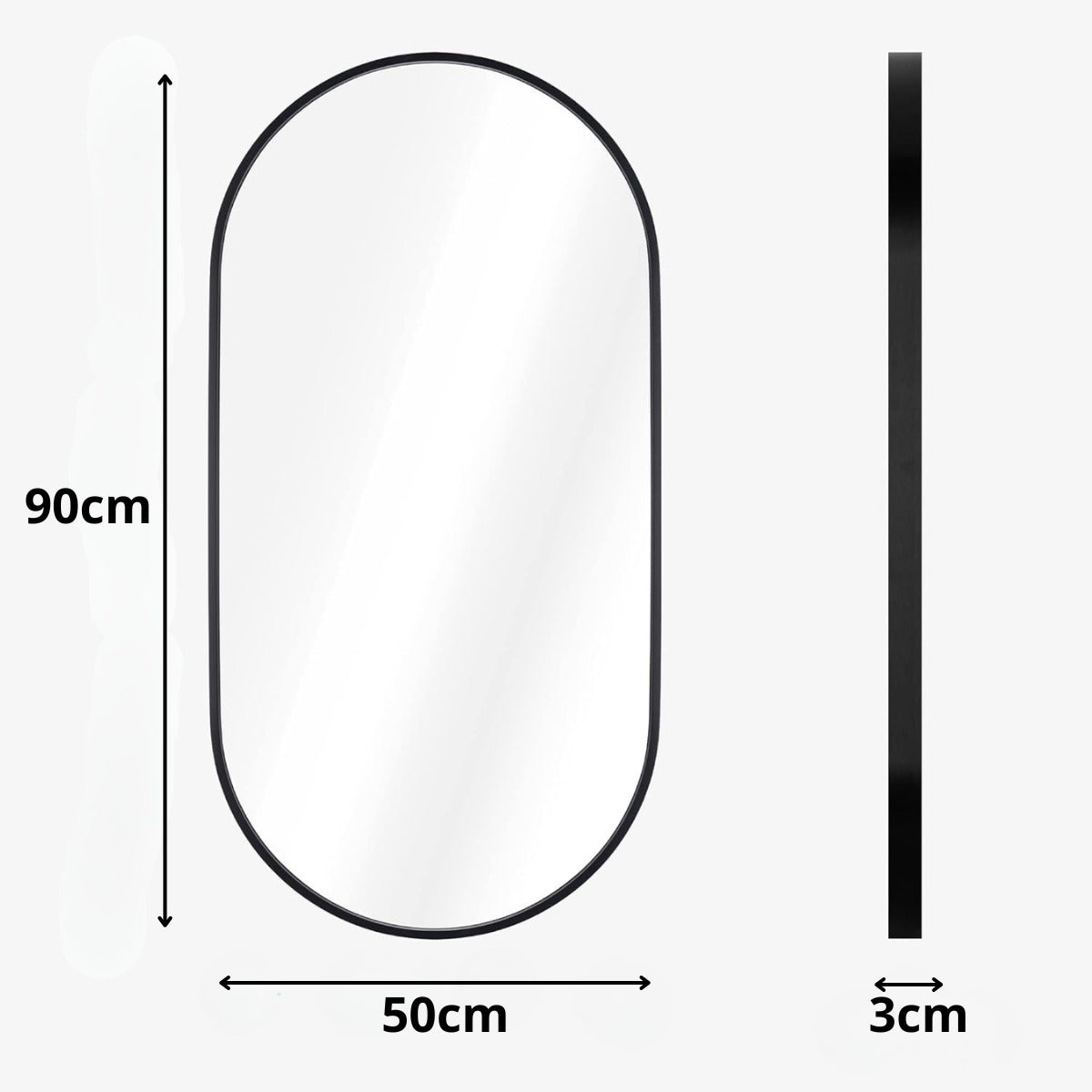 Espejo en forma de capsula con marco de aluminio 50x90cm herrashop