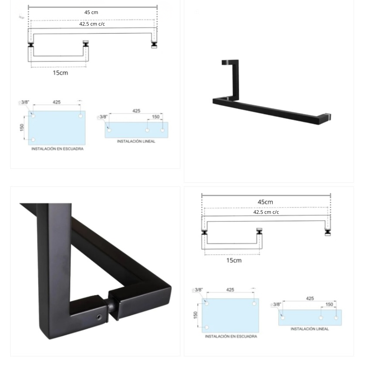 Jaladera Toallero Corta Larga Cuadrada Herralum Medida 15cm-45cm