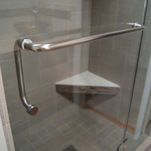 Glass bathroom door handle with towel rail measuring 15cm-45cm