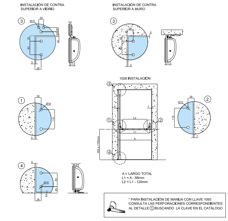 Barra Antipánico Vertical Herralum Para Puertas De Vidrio Templado Sencilla o Doble