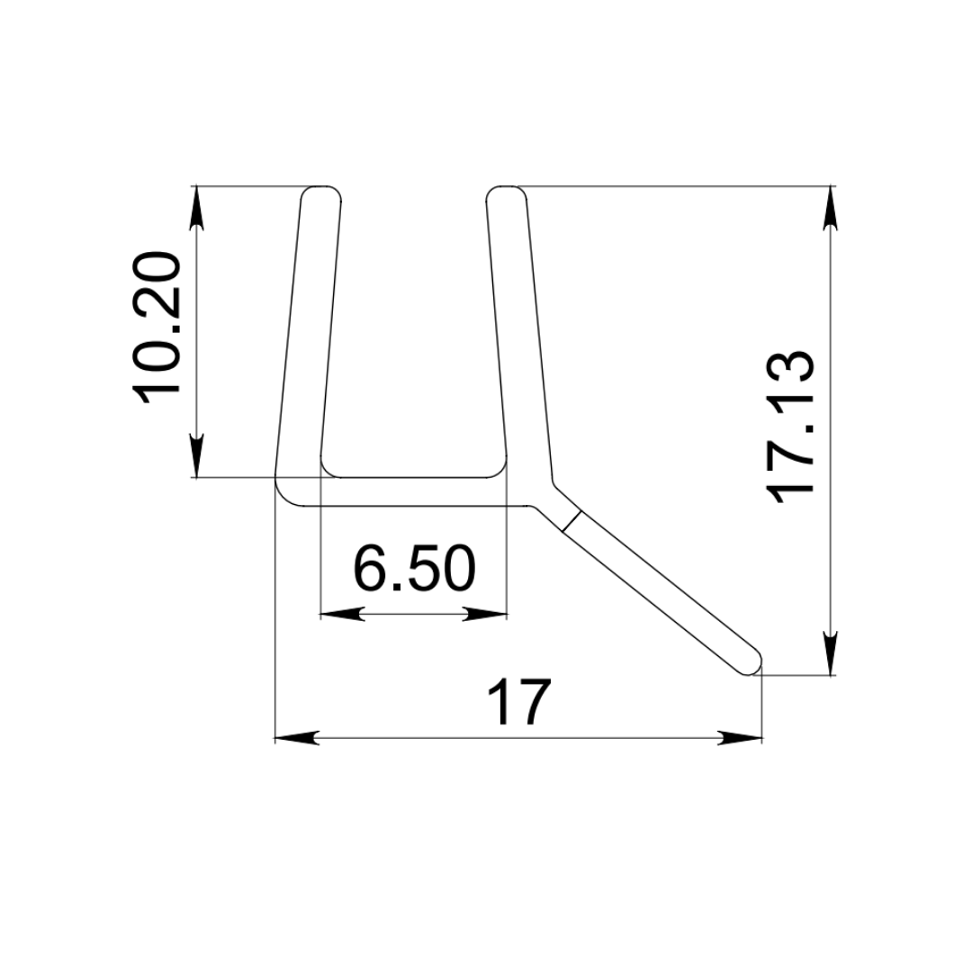 Dual Type Polycarbonate Profile with Flexible Side Fin for 6mm Thick Glass SKU 1220