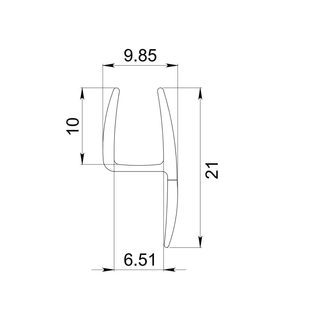 “Y” Type Profile with Flexible Side Fin, For 6mm Thick Glass SKU 122125000