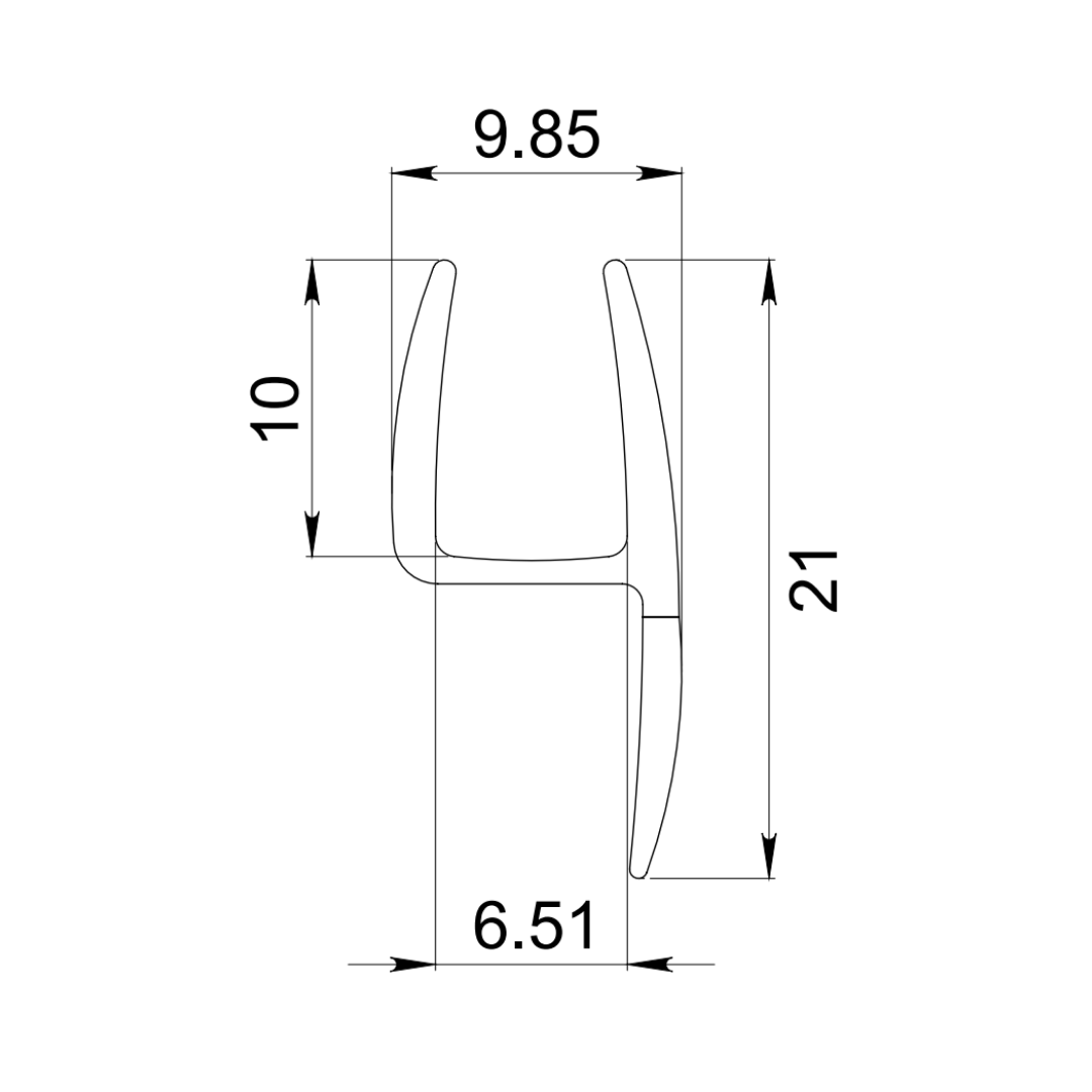 “Y” Type Profile with Flexible Side Fin, For 12mm Thick Glass SKU 12125012