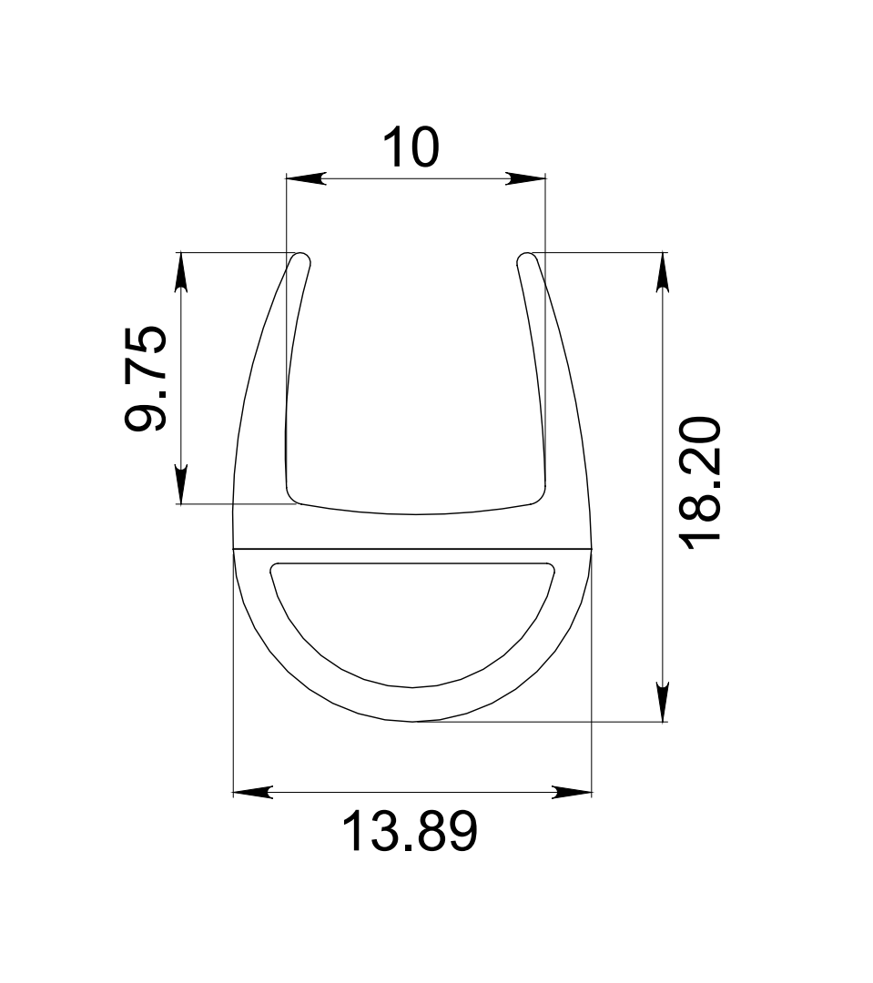 Bubble Type Profile for Side Installation on 9mm Thick Glass SKU 1224