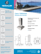 16 cm high Rectangular Minipost For Tempered Glass Railing from 8 to 13mm SKU 1366003 Herralum