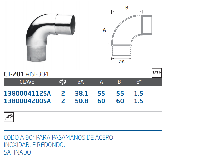 Stainless Steel 90º Round Elbow For 38.1mm and 50.8mm Tube SKU 13800041 and 13800042