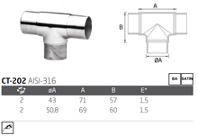 Codo Recto Tipo T de Acero Inoxidable Para Tubo de 38.1mm y 50.8mm