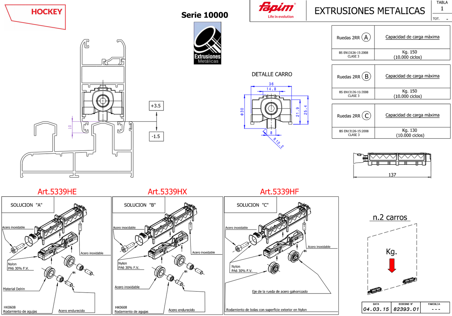 Hockey Trolley With Single Delrin Wheel and Adjustable Needle Bearing for 4600 Series of Metal Extrusions SKU 138201700