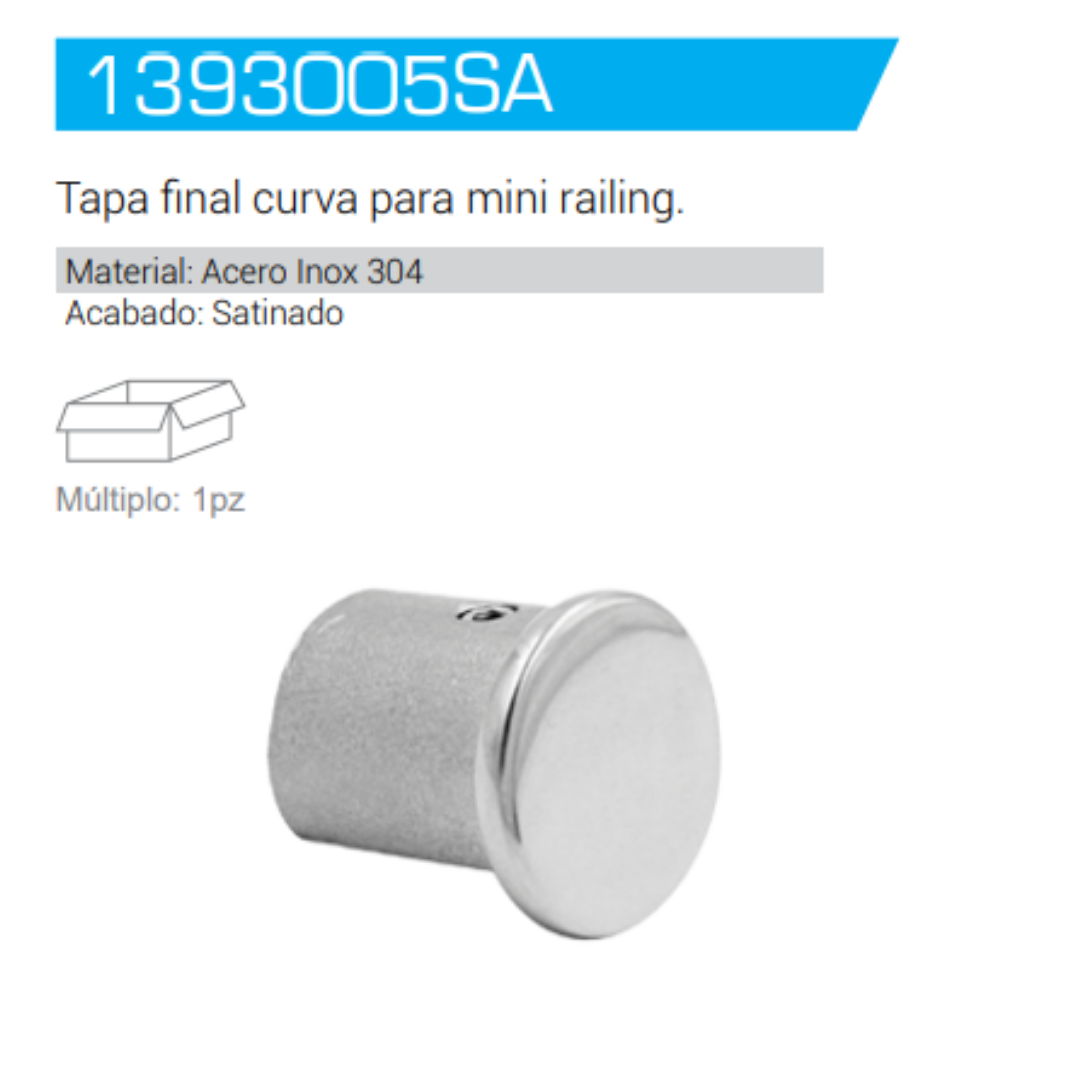 Curved End Cap For 1/2" Tube SKU 1393005SA Herralum