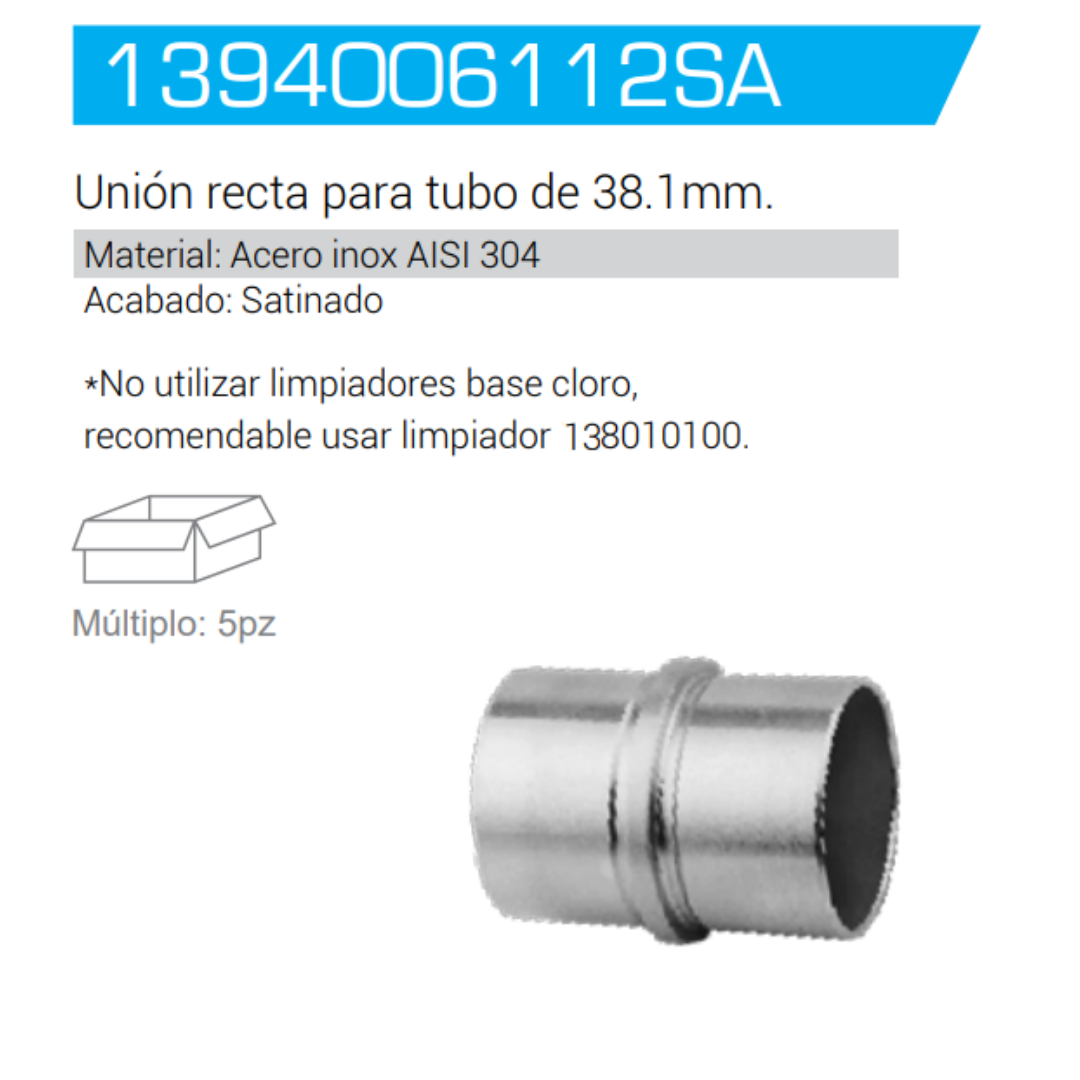 Unión Recta Para Tubo De 1 1/2" (38.1mm) Herralum