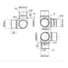 Triple Square Connector For 1 1/2" (38.1mm) Tube SKU 1394078112 Herralum