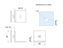 Conector Recto Para Fijos de Vidrio Templado con Base Lateral a 90° herralum