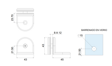 Curved Connector with Side Base for Fixed Tempered Glass at 90º from 8 to 12mm SKU 1410