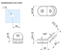 Conector Curvo Vidrio a vidrio en 180°