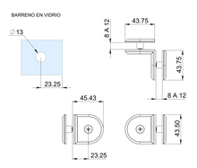 Conector curvo de vidrio a vidrio en 90°