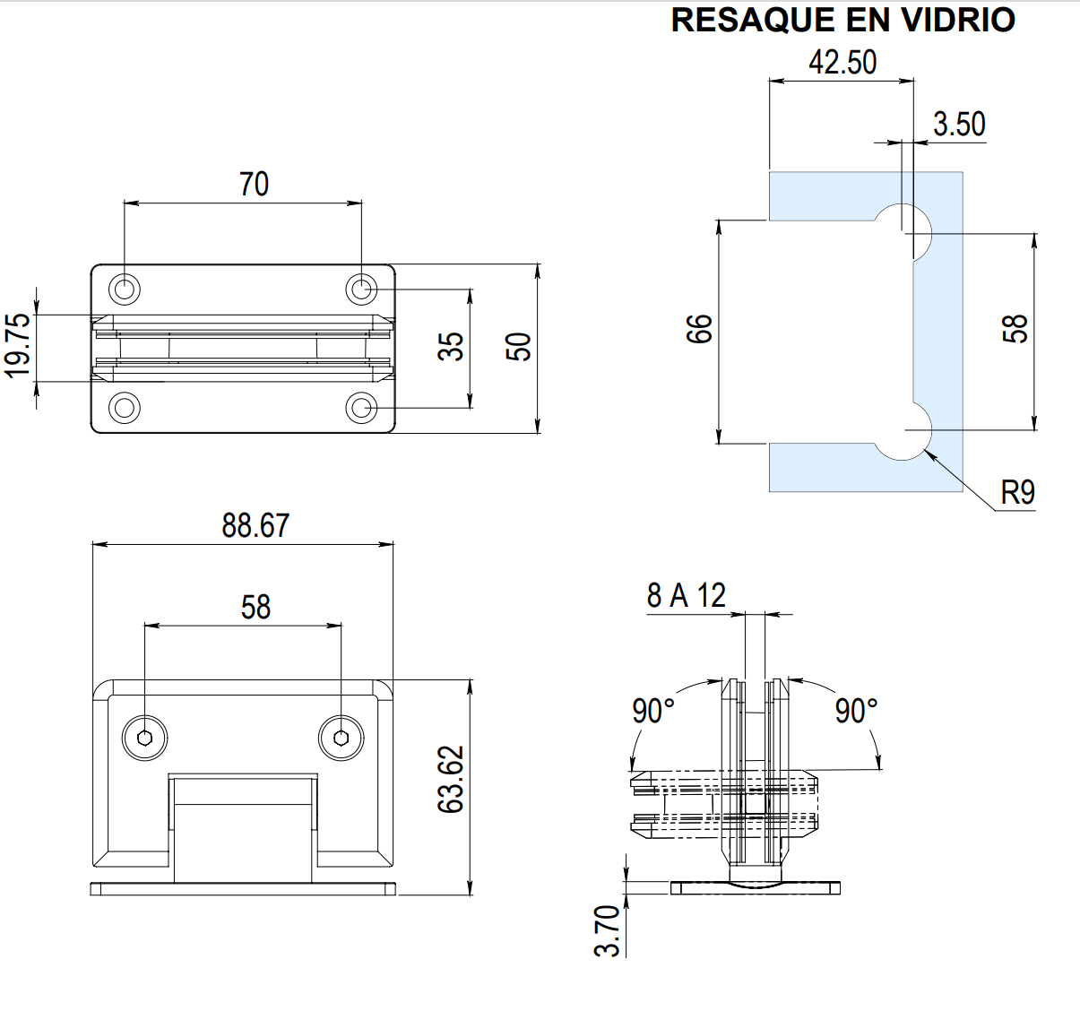 180° Glass Wall Hinge For Tempered Glass Door 1476 Herralum