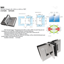 Bisagra Vidrio a Vidrio de 180º, Para Fijo y 2 Puertas Batientes Herralum