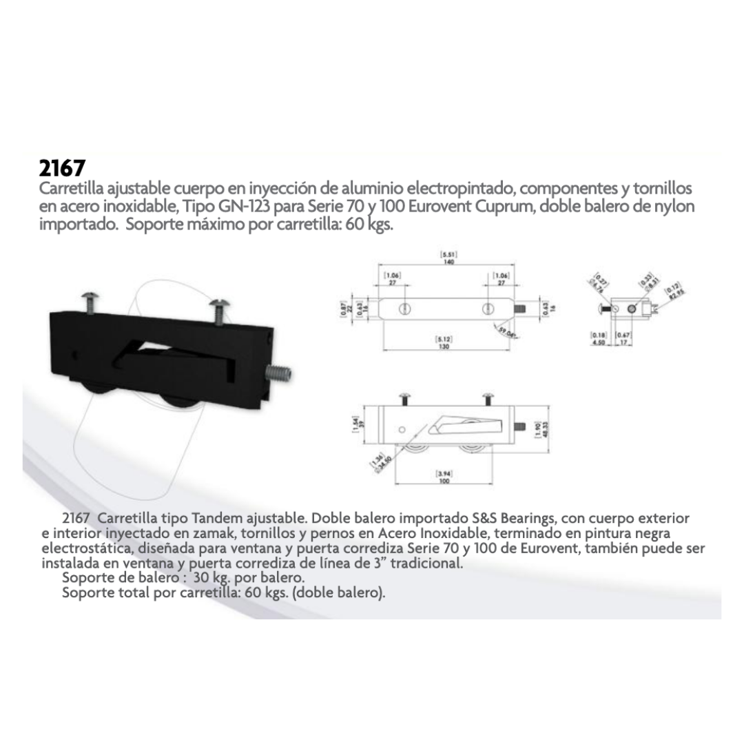 Carretilla Ajustable Tipo Tándem con Doble Balero Tipo GN-123 Para Serie 70 y 100 Eurovent Herralum