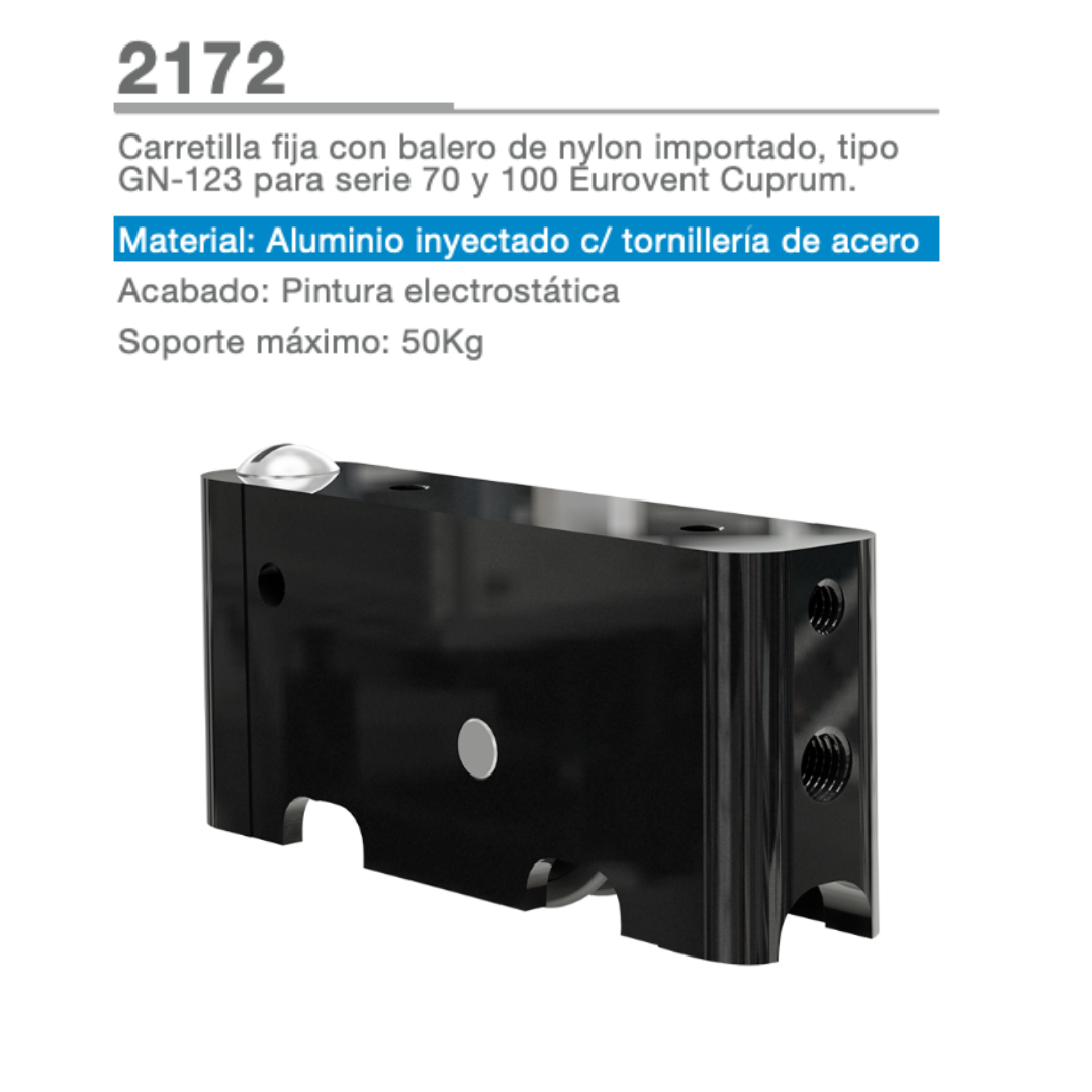 Fixed Trolley With Nylon Bearing Type GN-123 For Series 70 and 100 Eurovent SKU 2172 Herralum
