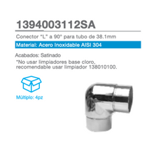 90º L Elbow Connector For 38.1mm Tube SKU 1394003112SA