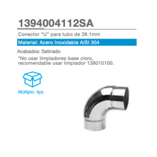 U Elbow Connector For 38.1mm Tube SKU 1394004112SA