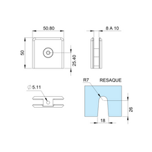 Square Connector for Central Fixing and Short Base for Glass Wall SKU 1446