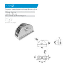 Curved Beveled Connector with Screw for Fixed Glass from 6 to 9mm SKU 1112