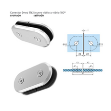 Conector Curvo VIdrio a VIdrio a 180º