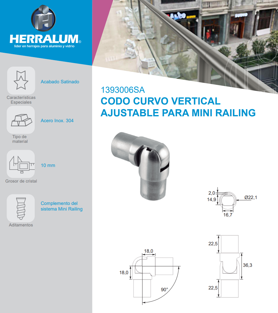 Codo Curvo Vertical Ajustable Para Mini Railing
