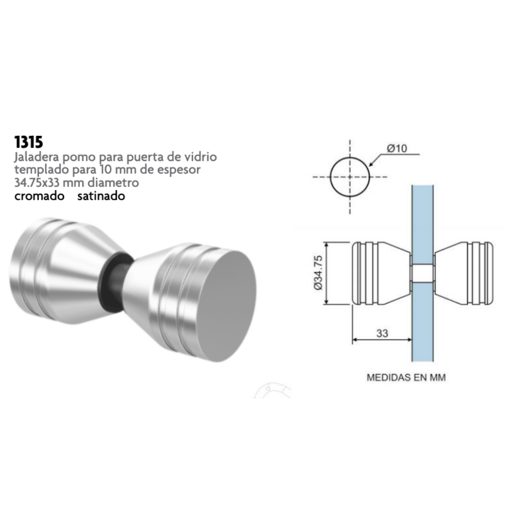 Aluminum Knob Handle 34.75mm diameter by 33mm SKU 1315