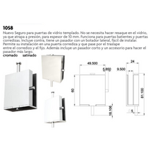 Lock with Pin for Tempered Glass Swing or Sliding Door SKU 1058