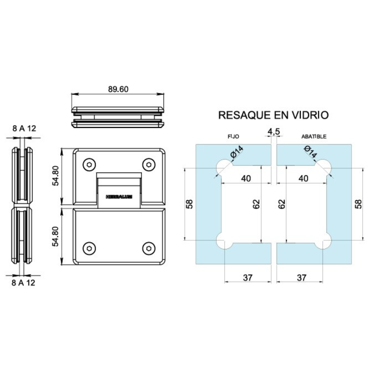 Bisagra Vidrio a Vidrio de 180º Para Puertas en Interior de Cristal Templado Herralum