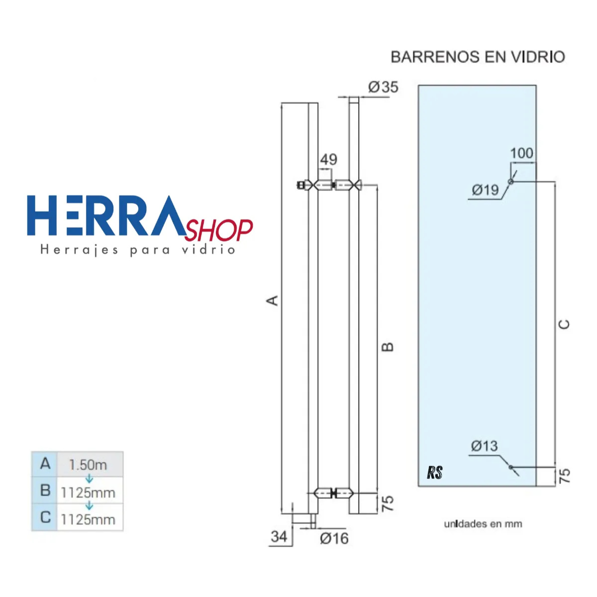 Jaladera H Con llave de Acero Inoxidable herralum