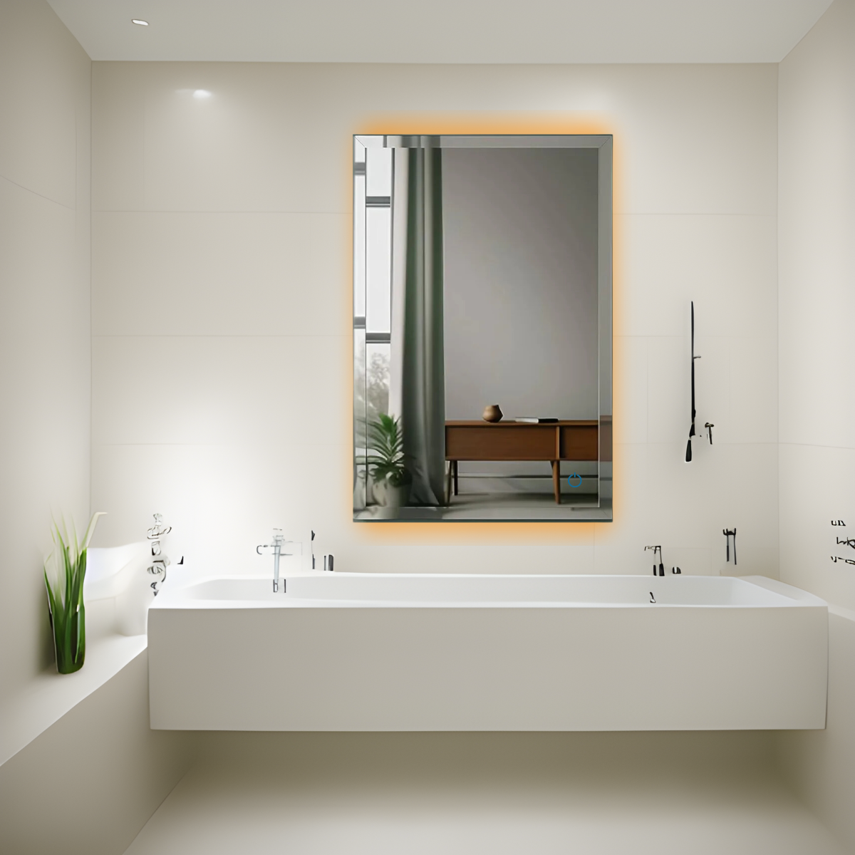 Espejo rectangular con biselado y luces LED traseras 60x80 cm herrashop