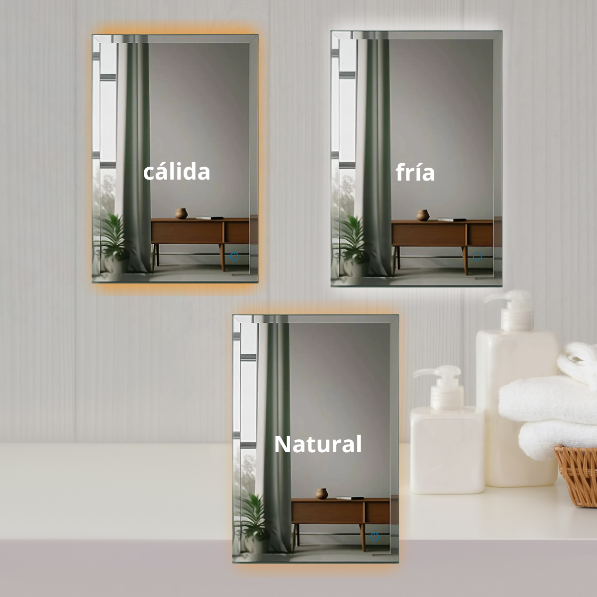 Espejo rectangular con biselado y luces LED traseras 60x80 cm herrashop