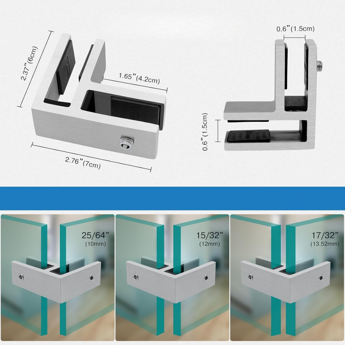 Conector Escuadra Vidrio a Vidrio a 90º con opresor Herrashop