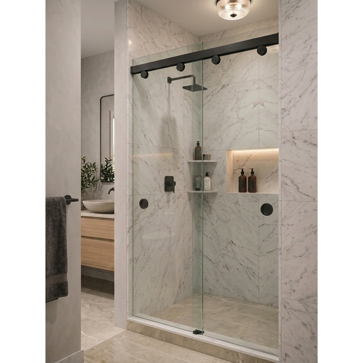 Cancel De Baño Chetumal Herralum Con Cristal Templado 8mm Y Herraje