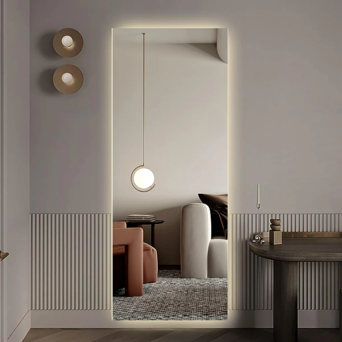Espejo cuerpo completo luz atrás tipo flotante 2 tonos azul y blanca 150x60 cm herrashop