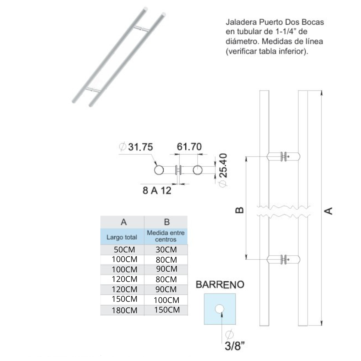 Jaladera H para interior y exterior satin Herralum