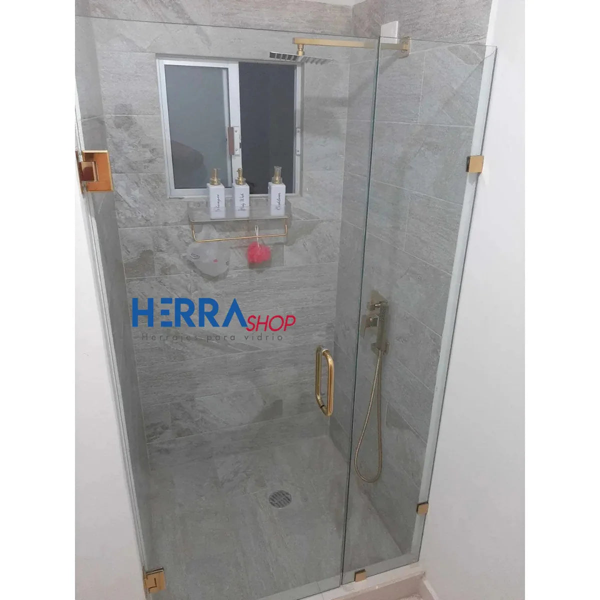 Jaladera dorada para puerta de baño de cristal Tipo C 3/4" Herrashop