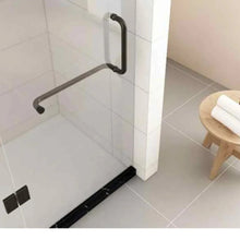 Glass bathroom door handle with towel rail measuring 15cm-45cm