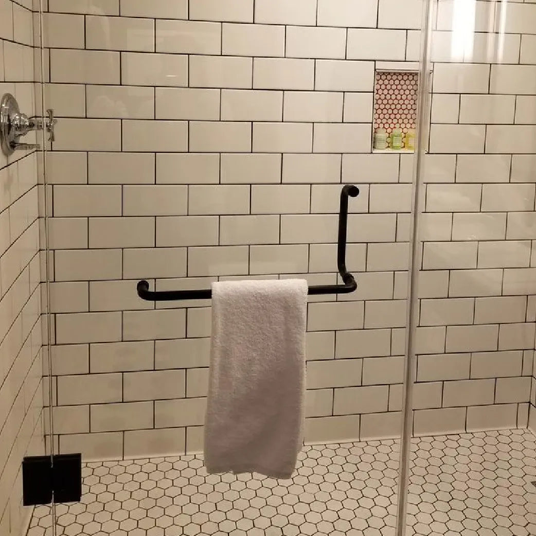 Jaladera para puerta de baño de cristal con Toallero medida 15cm-45cm herralum