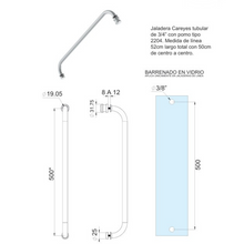 3/4” Tubular Careyes Handle For Tempered Glass from 8 to 12mm SKU 2266
